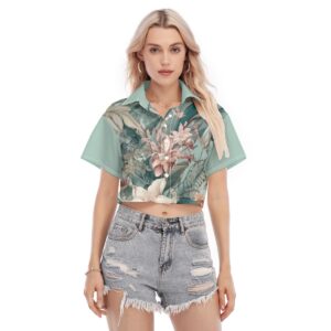 Botanical Floral Flower Design - All-Over Print Women's Cropped Shirt