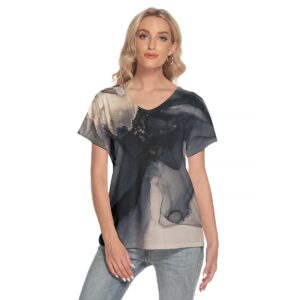 Black Golden Ink textures Design - All-Over Print Women's Loose V-neck Short Sleeve T-shirt