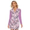 Pink Flowers Pattern Floral Design - All-Over Print Women's Zip Front Tight Dress