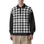 Black & White Plaid Pattren Design - All-Over Print Unisex Lapel Collar Sweater