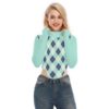 Textile Seamless Plaid Pattern Design - All-Over Print Women's Turtleneck Long Sleeve Jumpsuits
