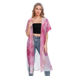 Pink Alcohol Ink Texture Design - All-Over Print Women's Short Sleeve Cardigan