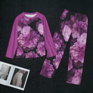 Pink Peonies Flowers Pattren Design - All-Over Print Women's Raglan Sleeve Pajamas With Wide Ankles