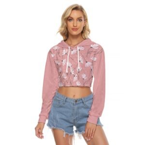 White Daisey Seamless Pattern Design - All-Over Print Women's Crop Top Hoodie | Velvet