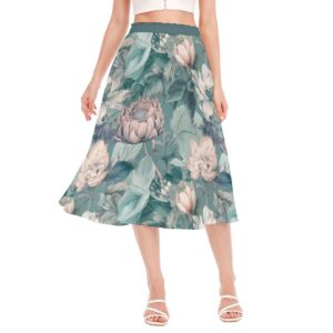 Botanical Flower Design - All-Over Print Women's Long Section Chiffon Skirt