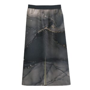 Black Golden Ink Textures Design - All-Over Print Women's Front Mid-slit Skirt | 245GSM Cotton
