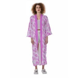 Pink Cherry Blossom Seamless Pattern Watercolor Design All-Over Print Women's Satin Kimono Long Robe