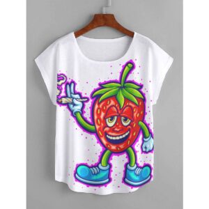 Fruity fun strawberry joint smoking cannabis - All-Over Print Women's Curved Hem T-shirt (Plus Size)