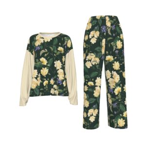 Yellow Flowers Pattern Design - All-Over Print Women's Casual Long-Sleeves Trouser Suit