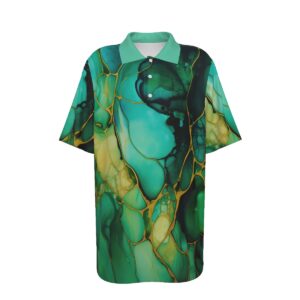 Green Golden Alcohol Ink Design - All-Over Print Teenage UV Protection POLO Shirt