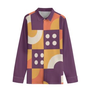 Colorful Geometric Design - Men's Lapel Collar Shirt With Concealed Placket |115GSM Cotton poplin
