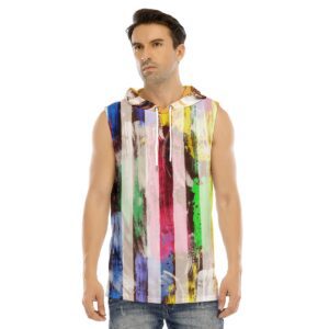 Yellow Striped Design - All-Over Print Men's Tank Hooded Vest