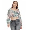 Botanical Floral Design - All-Over Print Women's V-neck Long Sleeve Cropped Sweatshirt