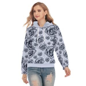 Flower Seamless Pattern Lineart - All-Over Print Women's Slim Pullover Hoodie