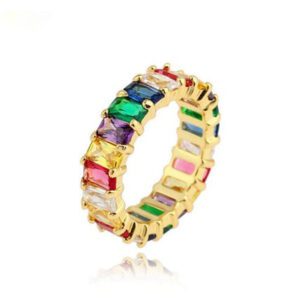 Seven-Colored Zircon Gemstone Ring – Plated Metal Rainbow Jewelry for Women